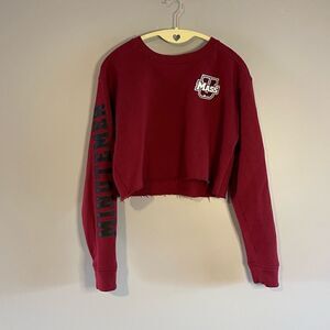Victoria's Secret PINK Burgundy UMass Minutemen Cropped Sweatshirt | SZ XS